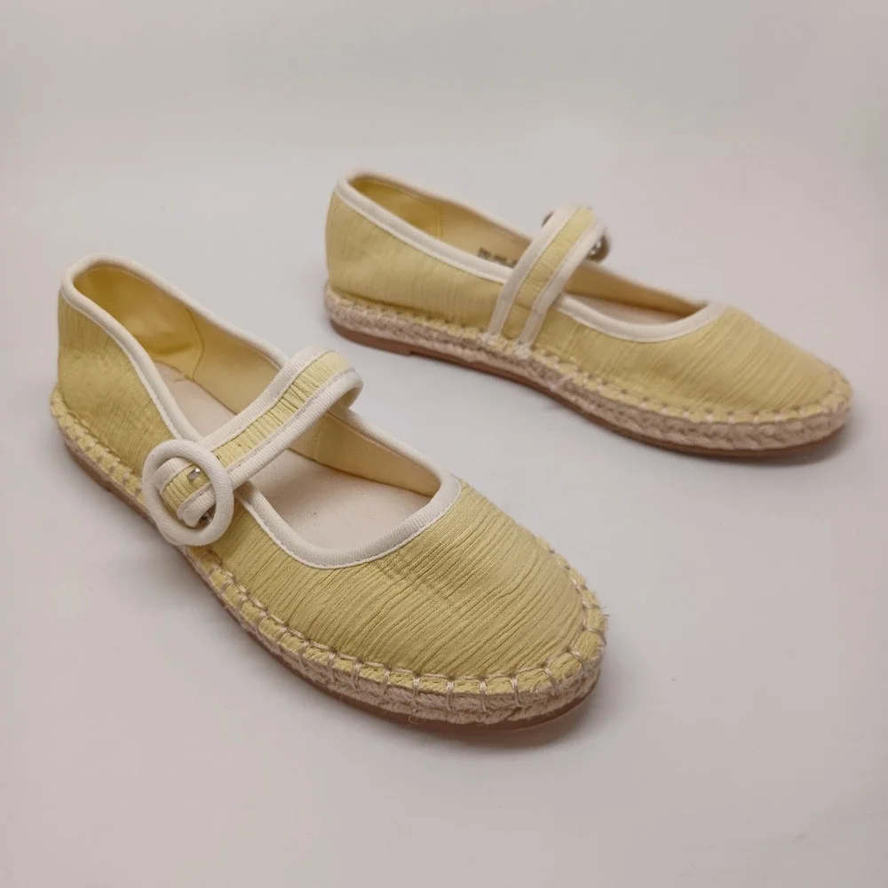 CL by Laundry Yellow Fabric Mary Jane Espadrille Flats EMS-002 Womens 6M